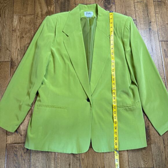 VTG Silks By Joan Leslie Blazer & Shirt Green Floral 100% Silk Womens Size 16/18 - Picture 5 of 14